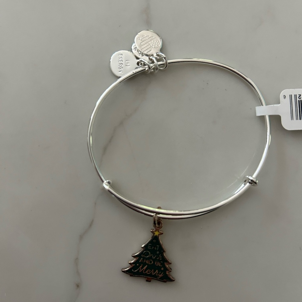Silver Bangle Bracelet with Christmas Tree Charm